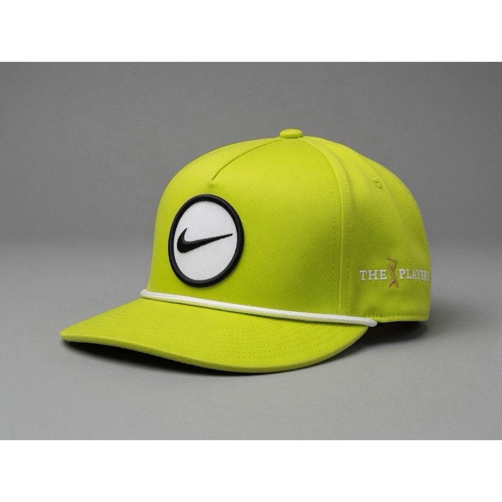Nike Golf Rope Hat Snapback The Players Yellow Swoosh Logo Rope Patch Dri Fit